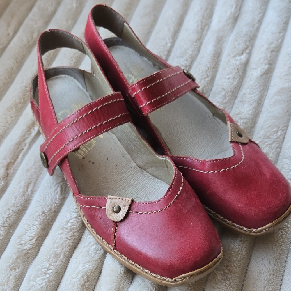 Rieker Red Hand-Stitched Leather Open -Back MaryJane EU 40